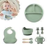 Kit Alimentação Para Bebê Prato Talher Chupeta Babador Conjunto Refeição Infantil Verde 