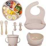 Kit Alimentação Para Bebê Silicone Prato Babador Alimentar