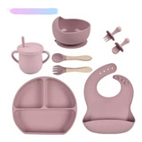 Kit Alimentação Para Bebê Silicone Prato Babador Alimentar