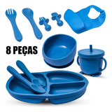 Kit Alimentação Para Bebê Silicone Prato Babador Copo Tigela