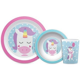 Kit Alimentação Prato Bowl Copo Bebe Divertido Animal Fun Cor Unicórnio