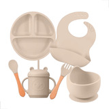 Kit Alimentação Silicone Prato Babador Copo