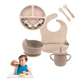 Kit Alimentar Bebê Prato Babador Copo Silicone Ventosa 8 Pcs
