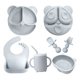 Kit Alimentar Bebê Prato Babador Copo Silicone Ventosa 8 Pe