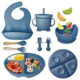 Kit Alimentar Bebê Prato Babador Copo Silicone Ventosa 8 Peç