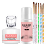 Kit Alongamento Unha Monomer Pó Acrílico 5 Pinceis Dappen