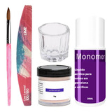 Kit Alongamento Unha Monomer Pó Acrílico 6 Pinceis 1 Dappen