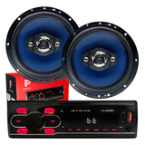 Kit Alto Falante 6 Pol Toca Radio Carro Mp3 Player Usb Fm