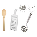 Kit Amassador De Batatas   Ralador   Colher De Bamboo