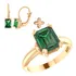 Kit Anel E Brinco Vintage Prata 925 Dourada 18k - Esmeralda