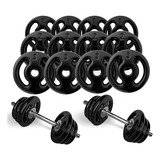 Kit Anilhas Emborrachada Preta 24kg 2 Barras 40cm
