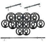 Kit Anilhas Emborrachadas Preta 24 Kg Barras Com Presilhas