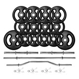 Kit Anilhas Ferro 60kg 2 Barras 40cm Barra 150 Barra W