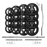 Kit Anilhas Ferro 80kg 2 Barras 40cm 1 Barra 150cm 1 W