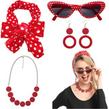 Kit Anos 50 E 60 Fantasia 4 Pç Adulto Cosplay Oculos Colar