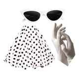 Kit Anos 60 Saia Óculos E Luva Retro Festa Fantasia Feminino