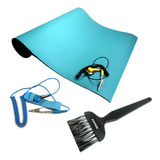 Kit Antiestatico Manta 600x400mm Azul Pulseira C Fio Pincel