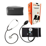 Kit Ap Pressão Esfigmomanômetro Estetoscópio Pa Med Cor Preto