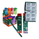 Kit Apontador C deposito 12 Lápis Grafite Hbn2 Borracha N60 Cor Azul