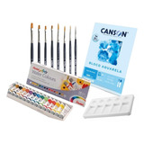 Kit Aquarelas Pentel Pincel Bloco Canson Papel Gode