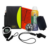 Kit Árbitro Futebol Cartão Apito Moeda Cronometro   Espuma