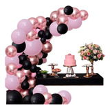 Kit Arco Desconstruído Balões Rosa E Preto Faça Facil