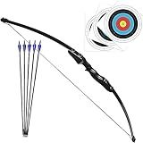 Kit Arco E Flecha Profissional Recurvo Empunhadura Destro De Madeira Preta Força De 40lbs 5 Flechas Com Ponta De Alumínio Para Tiro Ao Alvo Treino Campeonato Treinamento Iniciante