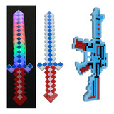 Kit Arma   Espada Minecraft Azul Diamante Com Som E Luz