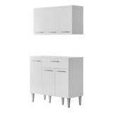 Kit Armário Aereo Compacto Nicho Suspenso 3 Portas Com Balcão De Apoio Paris 1 Gaveta E 3 Portas Pra Cozinha Sala Jantar Cor Branco Ps Móveis