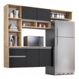 Kit Armário Balcão Cozinha Compacta Multiuso 5 Portas Gaveta Cor Teka Onix