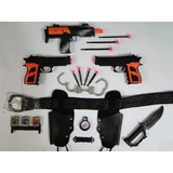 Kit Arminha Policial Brinquedo Coldre Faca 2 Pistola Rambo
