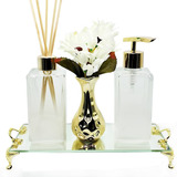 Kit Aromatizador Branco Essencia Bandeja Vaso De Flor Saron
