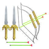Kit Arqueiro Medieval 2 Arcos 4 Flechas 2 Espadas Infantil
