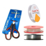 Kit Artesanato 2 Fio Silicone Linha Nylon 100m Tesoura G