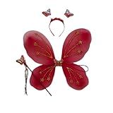 Kit Asas De Borboleta Infantil Com Tiara E Varinha Para Festas De Carnaval E Halloween Vermelho
