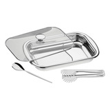 Kit Assar E Servir Aço Inox Tampa Vidro 03 Peças Tramontina