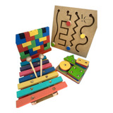 Kit Atividades 4 Brinquedos Pedagógicos Educativos Madeira
