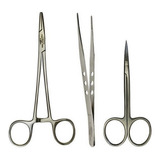 Kit Auxiliar Sutura pinça Anatomica Tesoura Porta Agulha 