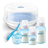 Kit Avent Mamadeira Classic Esterilizador Dosado Escova Azul