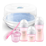 Kit Avent Mamadeira Pétala Esterilizador Dosador Escova Rosa