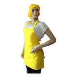 Kit Avental Oxford Touca Gorro Cozinha Cabeleireiro Cor Amarelo Desenho Do Tecido Único