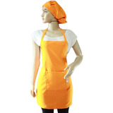 Kit Avental Oxford Touca Gorro Cozinha Cabeleireiro Cor Laranja Desenho Do Tecido Único