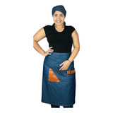 Kit Avental Saia Jeans C Touca Bandana Unissex Atendimento