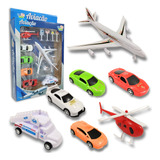 Kit Avião Aeroporto Brinquedo Carrinho Miniatura Helicóptero