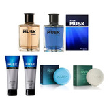 Kit Avon Musk Intense + Musk Titanium Body Splash + 2 Musk Marine Gel Fixador + 2 Natura Kaiak Sabonetes