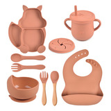 Kit Babador De Silicone Formato De Esquilo Ajustável Criança Cor Laranja
