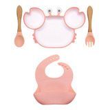 Kit Babador Silicone Bebê Prato Talher Flexível Ventosa Baby