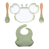 Kit Babador Silicone Bebê Talher Prato Flexível Ventosa Baby