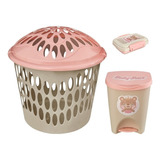 Kit Baby Menina Cesto Roupa Saboneteira Lixeira Infantil