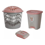Kit Baby Menina Cesto Roupa Saboneteira Lixeira Infantil